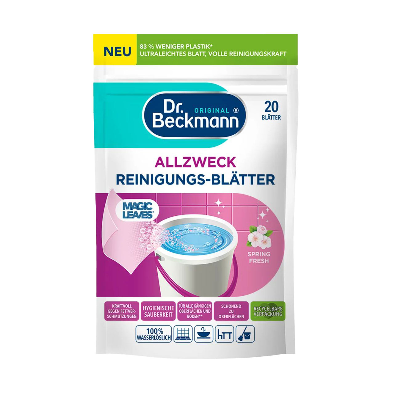Розчинна серветка для прибирання Dr. Beckmann Magic Leaves Весняна свіжість, 20 шт